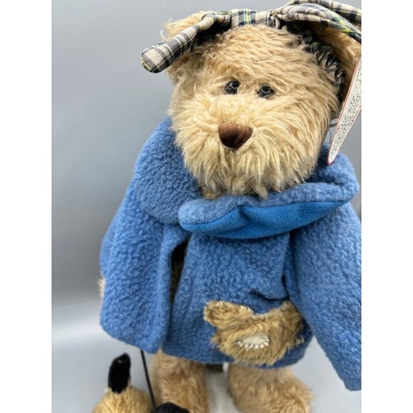 Progressive Plush Paige Bear With Puppy Wearing Blue Coat on Stand - Picture 2 of 8